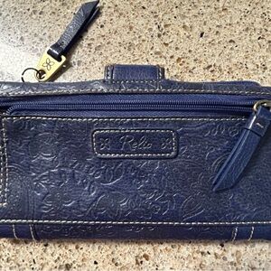 Vintage Y2K Relic Navy Floral Embossed Wallet -fossil brand